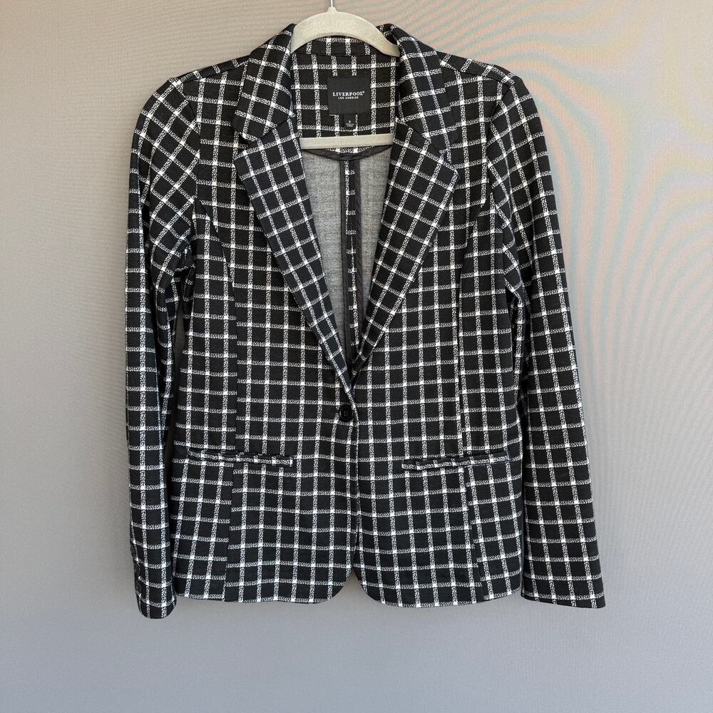 Liverpool black & white windowpane Plaid blazer - Stretchy Knit Preppy  size S